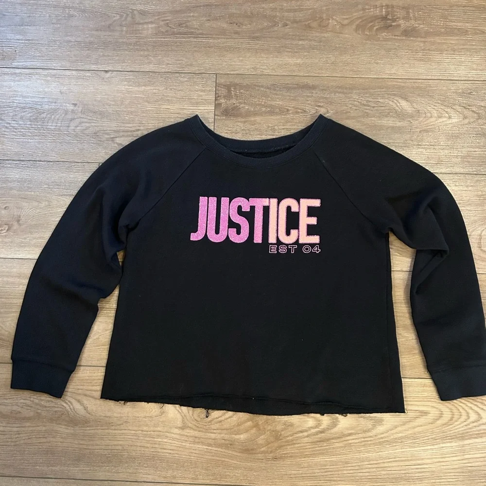 Justice Pink Glitter Logo Sweatshirt Girls L 12/14 Black
